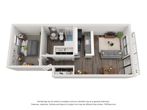 Floor plan for 1 bed, 1 bath, 800 sqft
